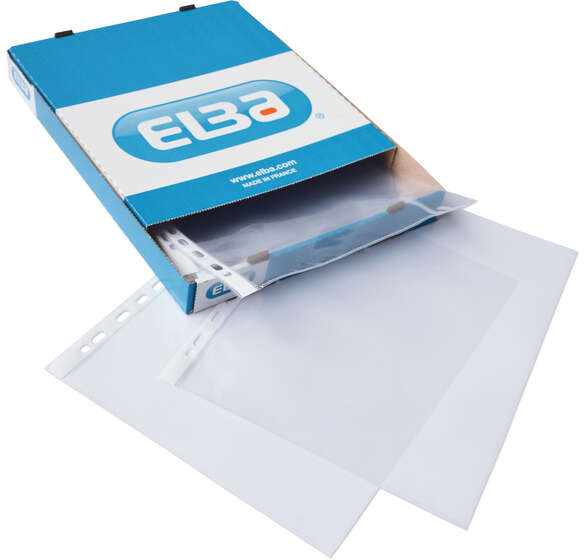 Elba Pack de 100 Fundas Multitaladro PP 70 Micras - Tamaño A4 - Acabado Cristal - Transparente