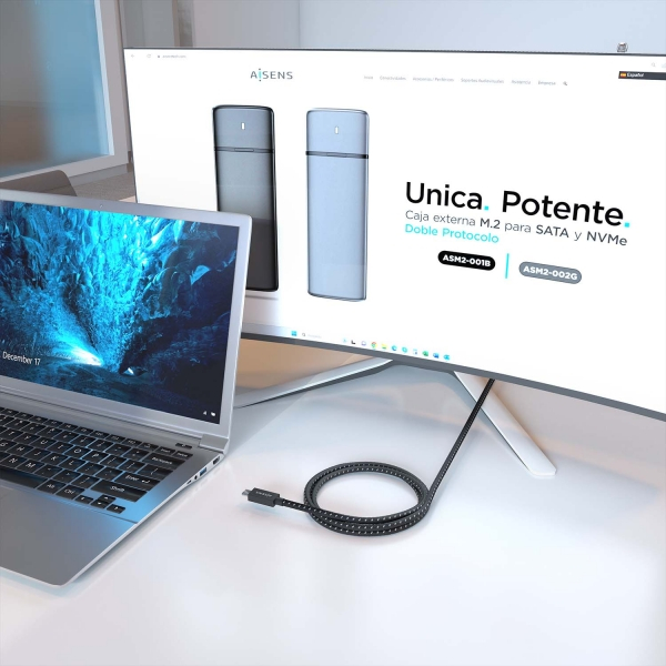 Imagen extra Aisens Cable USB 4.0Gen3x2 Aluminio 40Gbps 8K@60Hz 5A 48V 240W E-Mark - Tipo USB-C Macho-Macho - 1.5m - Negro