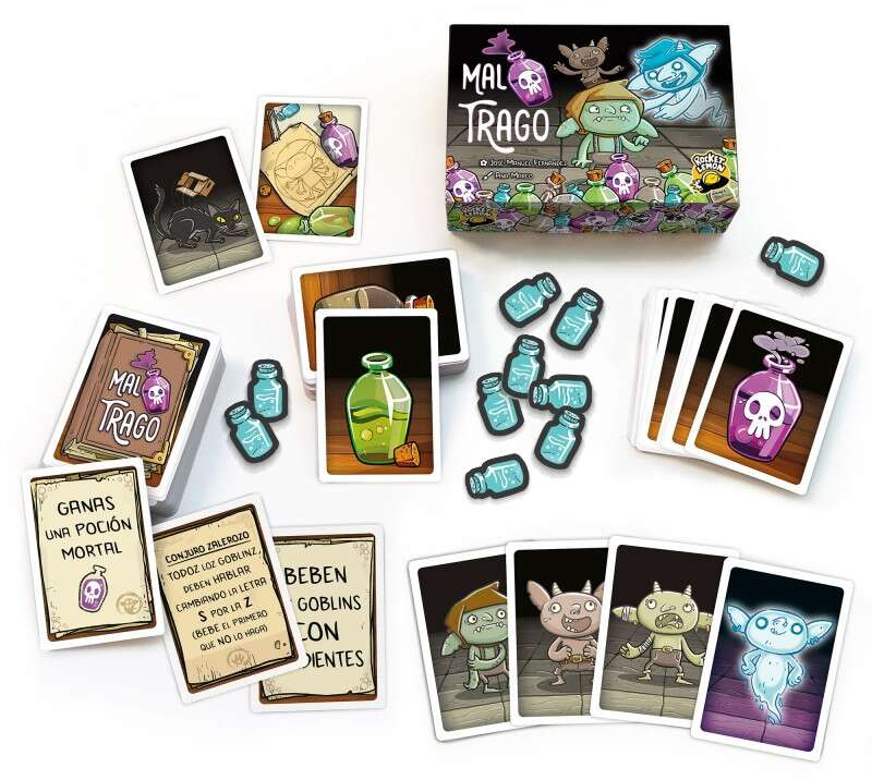 Mal Trago ¡Brujas, Pociones y muchos Goblins! Juego de Cartas - Tematica Brujas y Pociones - De 4 a 10 Jugadores - Edad desde 8 Años - Duracion 15-20min