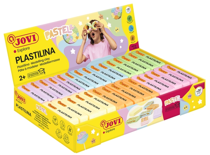 Jovi Expositor de 30 Pastillas de Plastilina 50gr Colores Mezclables Colores pastel