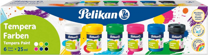 Tempera Pelikan estuche con 6 colores de 25ml cada bote.