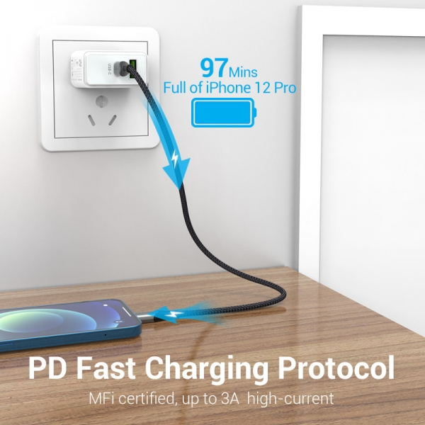 Imagen extra Cable USB-C a Lightning 3A 27W 480Mbps MFi - 1 metro - Gris