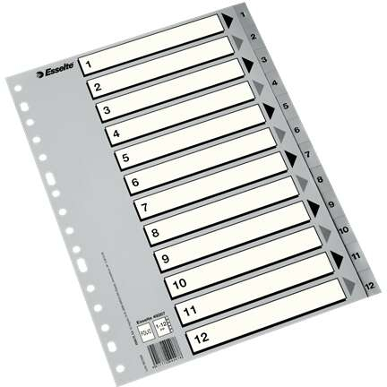 Indices Numericos de Plastico FOLIO Pestañas 1 al 12 Multitaladro. Esselte