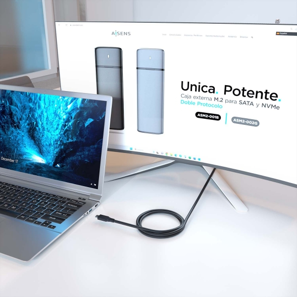 Imagen extra Aisens Cable USB 3.2 Gen2x2 20Gbps 8K@30Hz 5A 100W E-Marker - Tipo USB-C Macho-Macho - 3m - Negro