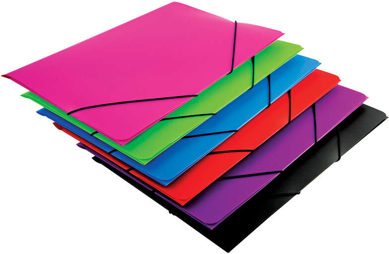 Carpeta de Plastico de gomas y solapas FOLIO. Colores surtidos