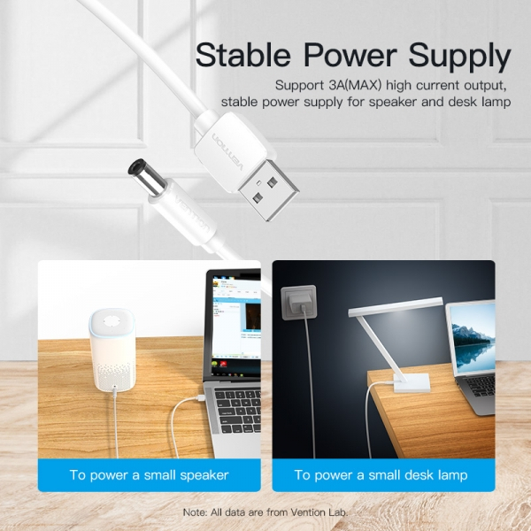 Imagen extra Cable Alimentacion USB-A Macho a DC 5.5mm Macho - 1.5m - Blanco