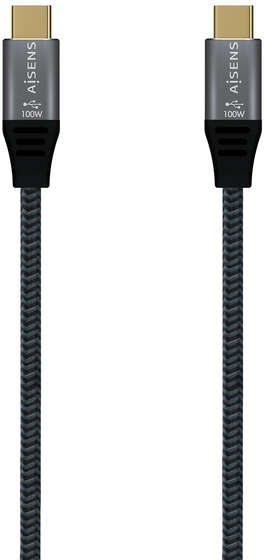 Aisens Cable USB 2.0 Aluminio 5A 100W E-MARK - USB-C Macho-Macho - 1 metro - Gris