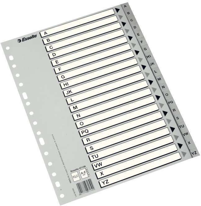 Indice Abecedario de Plastico con Caratula Indice FOLIO Tipo A-Z Multitaladro Cartulina Indice. Esselte 