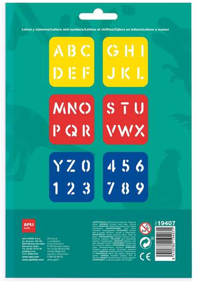Imagen extra Apli Kids Bolsa de 6 Plantillas de Letras y Numeros con 26 Letras y 10 Numeros. Surtidos