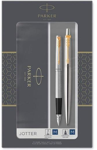 PARKER BOLÍGRAFO + PLUMA JOTTER DUO M ACERO CEPILLADO CON ACABADOS DORADOS