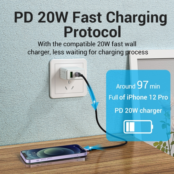 Imagen extra Cable USB-C a Lightning 3A 27W 480Mbps MFi - 1 metro - Morado