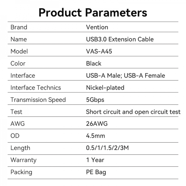Imagen extra Vention Cable de Extension USB 3.0 Macho a Hembra - 50cm - Negro