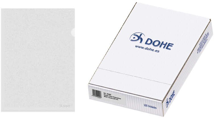 Caja de 100 Dossiers Uñero Basic 100 Micras A4 Transparente. Dohe 