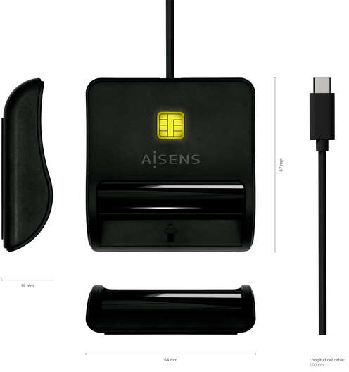 Imagen extra Aisens Lector de Tarjeta Inteligente DNI USB-C - Negro