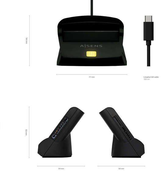 Imagen extra Aisens Lector de Tarjeta Inteligente DNI USB-C con Lector de Tarjetas SIM, SD, Micro SD, MMC, RS-MMC, MMC Micro - Negro