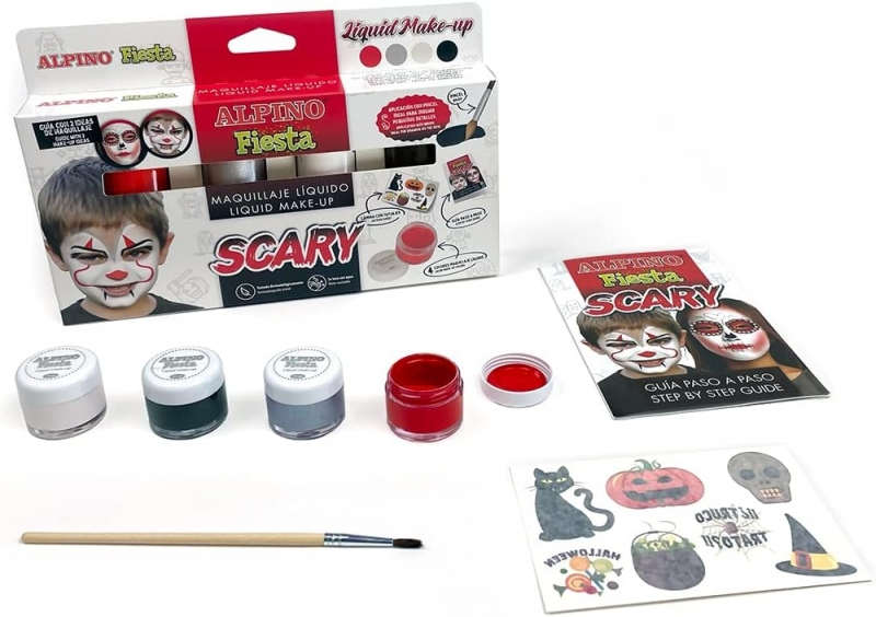 Imagen extra Alpino Fiesta Scary Pack de 4 Botes de Maquillaje Liquido de Diferentes Colores + Pincel + Guia de Ideas