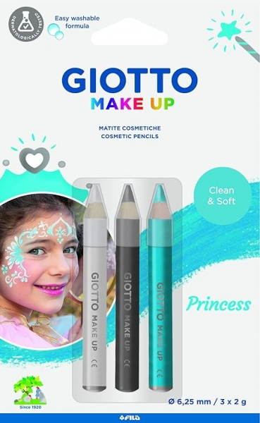 Giotto Make Up Princess Pack con 3 Lapices Cosmeticos de Tematica Princesa