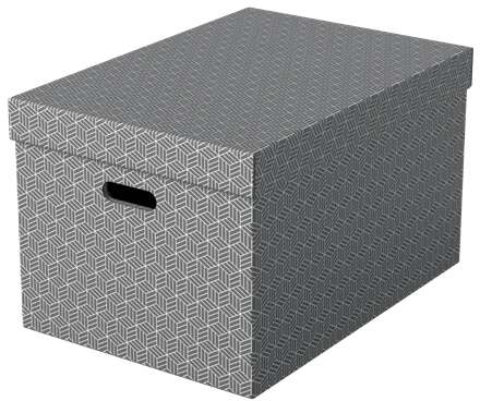 Esselte PACK 3 Cajas Grandes de Almacenamiento con Tapa 355x305x510mm con Asas. Diseño Gris con Dibujo
