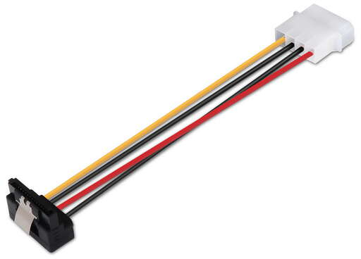 Cable Alimentacion SATA Acodado con presilla - Molex 4pin/M-SATA Hembra - 16cm - 100% Cobre