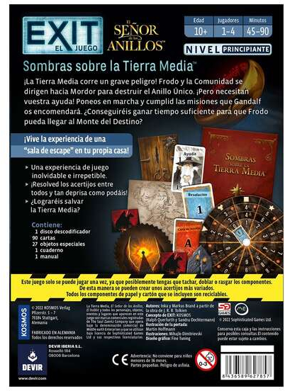 Imagen extra Exit El Señor de los Anillos: Sombras sobre la Tierra Media Juego de Tablero - Tematica Fantasia - De 1 a 4 Jugadores - Edad desde 10 Años - Duracion 45-90min