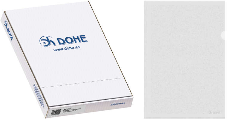 Caja de 100 Dossiers Uñero Basic 100 Micras FOLIO Transparente. Dohe 