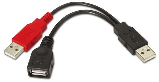Aisens Cable USB 2.0+Alimentacion - Tipo A/M+A Alimentacion/M-A Hembra - 15cm - Negro