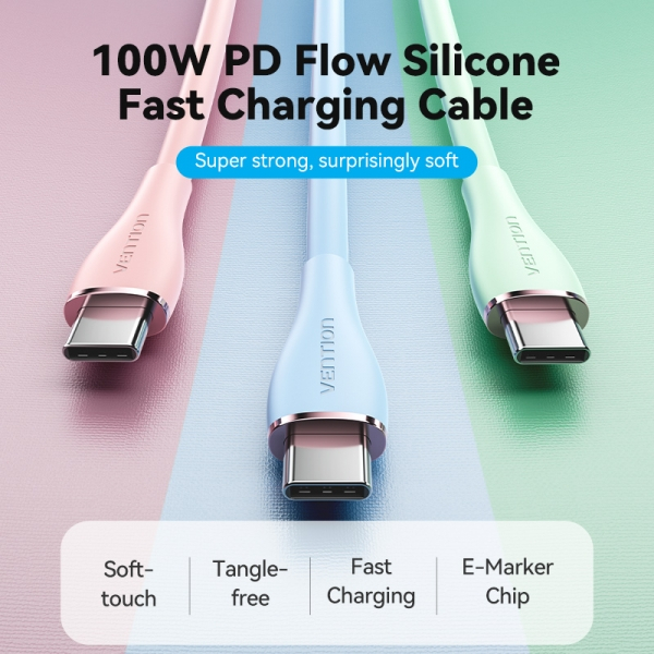 Imagen extra Vention Cable USB-C Macho a USB-C Macho - 1m - 5A 100W 480Mbps - Azul Silicona