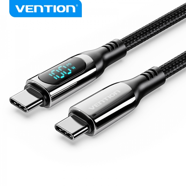 Vention Cable USB-C Macho a USB-C Macho - 1.2m 5A PD100W con Pantalla LED - Negro