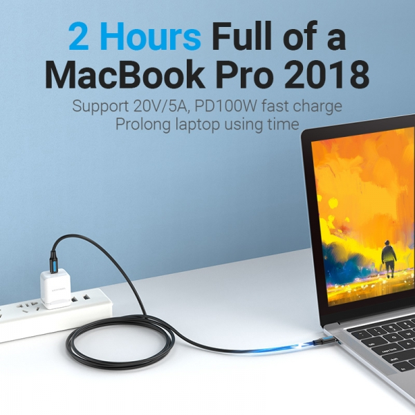 Imagen extra Vention Cable USB-C Macho a USB-C Macho - 2m - 5A PD100W - Negro