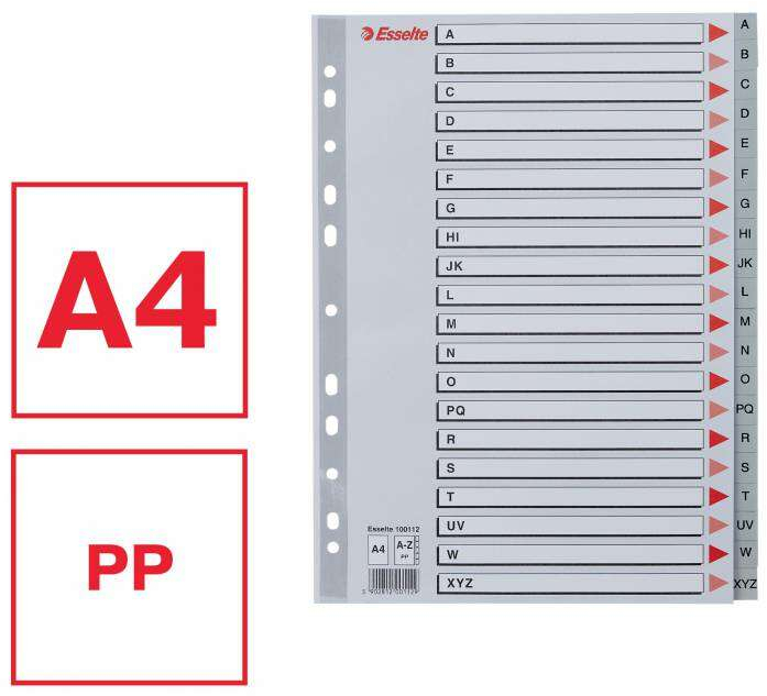 Imagen extra Indice Abecedario de Plastico con Caratula A4 - Tipo A-Z. Esselte