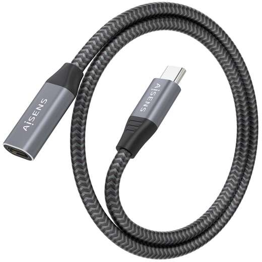Imagen extra Aisens Cable USB 3.2 GEN2x2 Aluminio 20Gbps 8K@30Hz 5A 100W - Tipo USB-C Macho-Hembra - 50cm - Gris