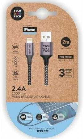 TechOneTech Cable USB-A Macho a Lightning Macho 2 metros. Nylon Trenzado