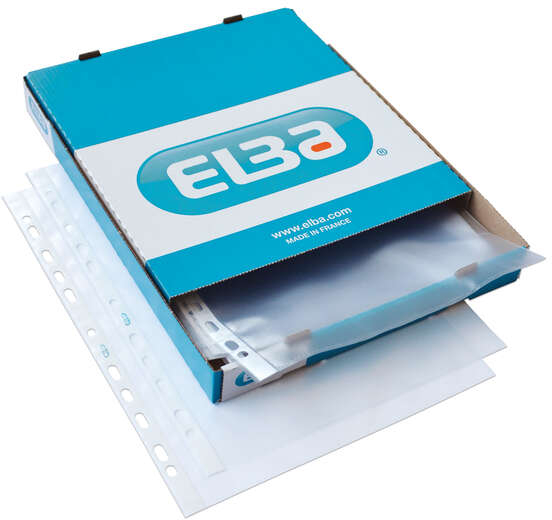 Elba CAJA 100 Fundas Multitaladro PP 90 Micras A4 - Acabado Piel Naranja - Transparente