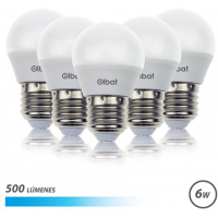 PACK 5 Bombillas LED G45 - 6W - 500Lm - E27 - Luz Fria - Blanco. Elbat 