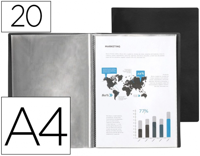 Carpeta de 20 fundas A4 Negro. Liderpapel 23032 (Bajo pedido)