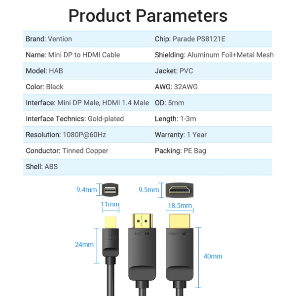 Imagen extra Cable Mini DP Macho a HDMI v1.4 Macho - 2 metros