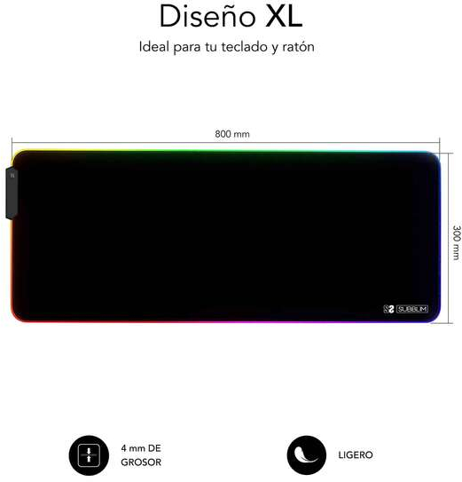 Imagen extra Subblim Alfombrilla LED RGB Extra Grande 80x30 cm (Grosor 4 mm) 9 Colores