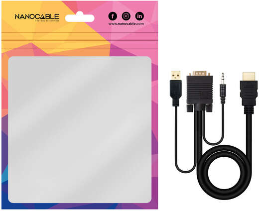Imagen extra Cable adaptador de HDMI a VGA con audio y USB, de 1.8 metros