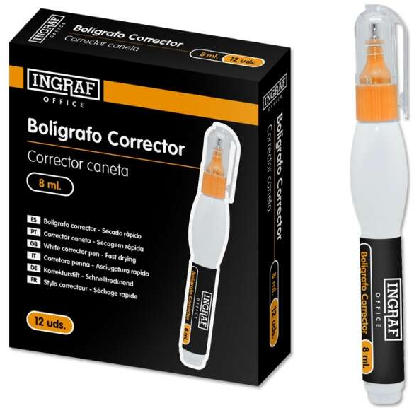 CAJA 12 Lapices Correctores ECONOMICOS 8ml con punta metalica