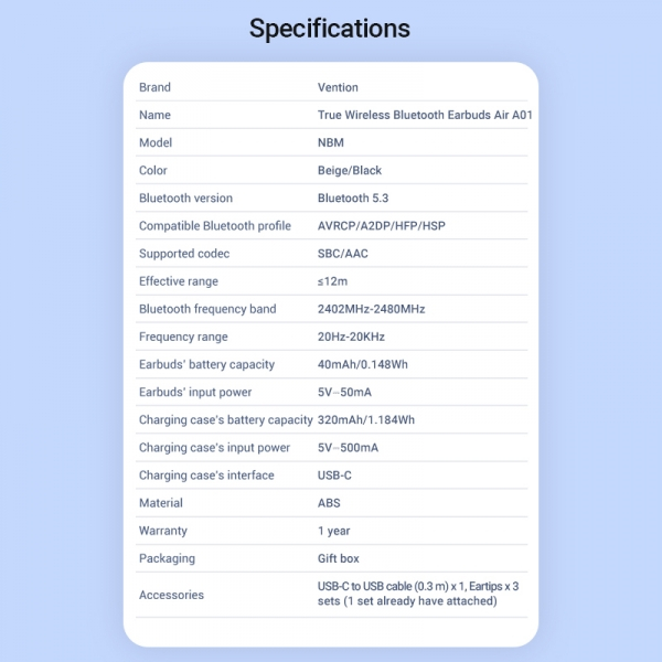 Imagen extra Vention Auriculares Bluetooth 5.3 con 7h Autonomia - LED Display AIR A01 - Negro