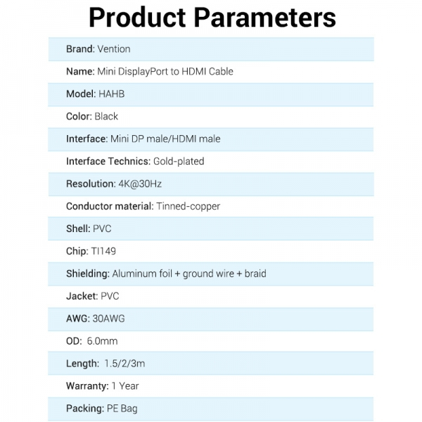 Imagen extra Cable Conversor Mini Displayport Macho a HDMI Macho - 1.5 metros