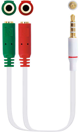 Cable Adaptador Audio Jack 3.5mm Tetrapolar Macho 4 Pines a 2x Jack 3.5mm Hembra 20cm (Especial microfono/auricular)