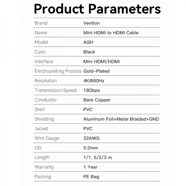 Imagen extra Vention Cable HDMI 2.0 4K HDMI Macho a Mini HDMI Macho - 1m - 
