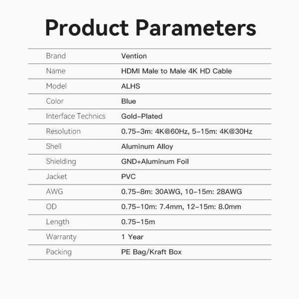 Imagen extra Vention Cable HDMI Macho a HDMI Macho 2.0 4K - 0.75m - Azul