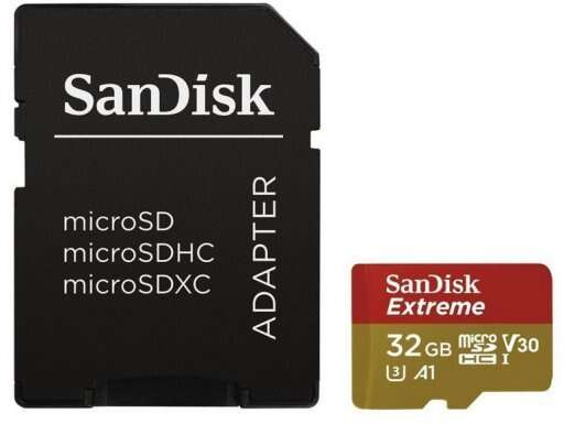 Sandisk Extreme Tarjeta Micro SDHC 32GB UHS-I U3 A1 Clase 10 90MB/s + Adaptador SD
