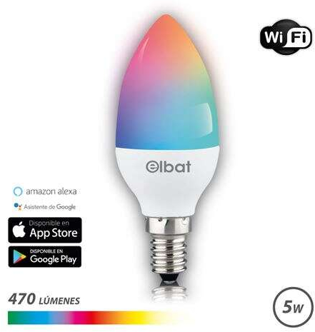 Bombilla LED Vela Inteligente Wi-Fi C37 E14 5W 470lm RGB - 2700K a 6000K - Control de Voz. Elbat 