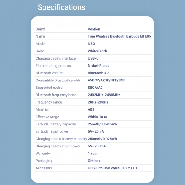 Imagen extra Vention Auriculares Bluetooth 5.3 con 5h Autonomia ELF 05 - Blanco