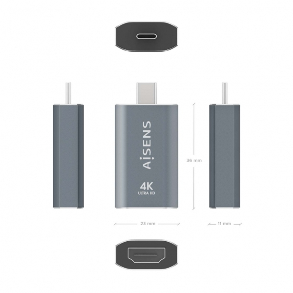 Imagen extra Aisens Conversor USB-C a HDMI 2.0 - Carcasa de Aluminio - 4K@60Hz - 48 Bit/Px - Ancho de Banda 18Gbps - Soporta HDCP - 