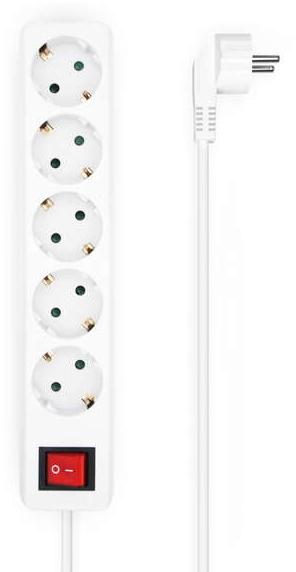 Regleta con Interruptor de 5 enchufes y protección infantil. 1.40 metros. Blanco