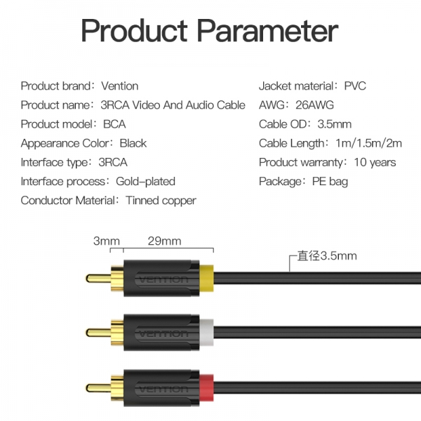 Imagen extra Cable Estereo 3x RCA Macho a 3x RCA Macho - 2 metros 